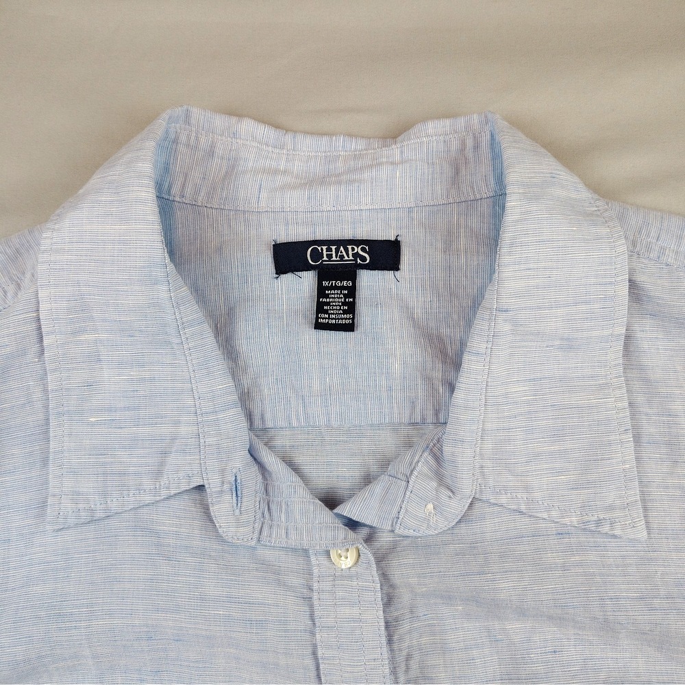 Chaps Womens 1X/XL Linen Cotton Button Down Shirt Light Blue Long Sleeve - Picture 6 of 16